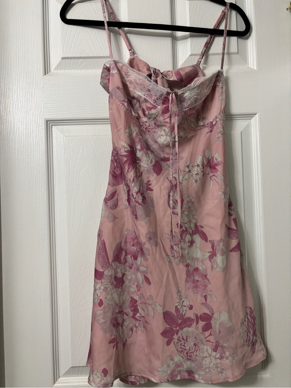Forever 21 Pink Floral Slip Dress with Lace Trim